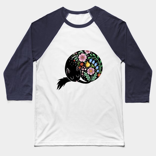 Flower Cat Baseball T-Shirt by AV